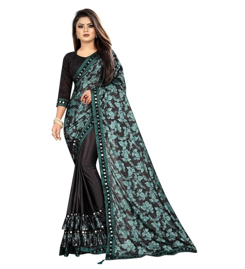 Women's Lycra Solid Saree With Unstitched Blouse (Green, 5.5 Mtr)