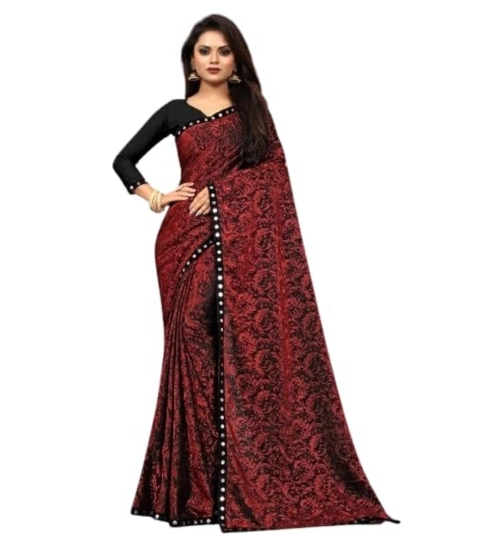 Women's Lycra Solid Saree With Unstitched Blouse (Maroon, 5.5 Mtr)