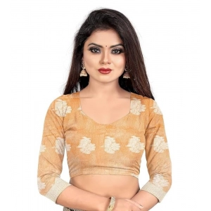 Generic Women's Cotton Silk Floral Saree With Unstitched Blouse (Orange, 5.5 Mtr)