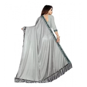 Generic Women's Malai Lining Solid Saree With Unstitched Blouse (Grey, 5.5 Mtr)