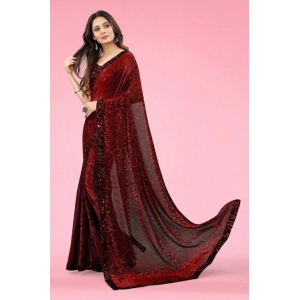Generic Women's Lycra Floral Saree With Unstitched Blouse (Maroon, 5.5 Mtr)