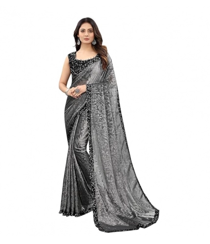 Women's Lycra Floral Saree With Unstitched Blouse (Grey, 5.5 Mtr)