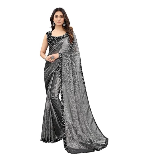Women's Lycra Floral Saree With Unstitched Blouse (Grey, 5.5 Mtr)