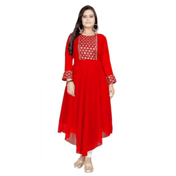 Dropship Women's Georgette Embroidered Kurti (Red)