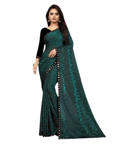Women's Lycra Solid Saree With Unstitched Blouse (Green, 5.5 Mtr)