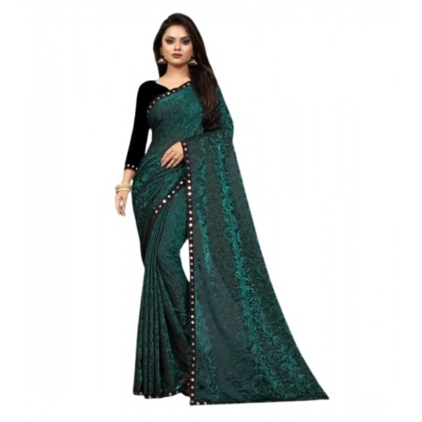 Dropship Women's Lycra Solid Saree With Unstitched Blouse (Green, 5.5 Mtr)