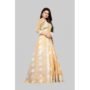 Generic Women's Cotton Silk Floral Saree With Unstitched Blouse (Beige, 5.5 Mtr)