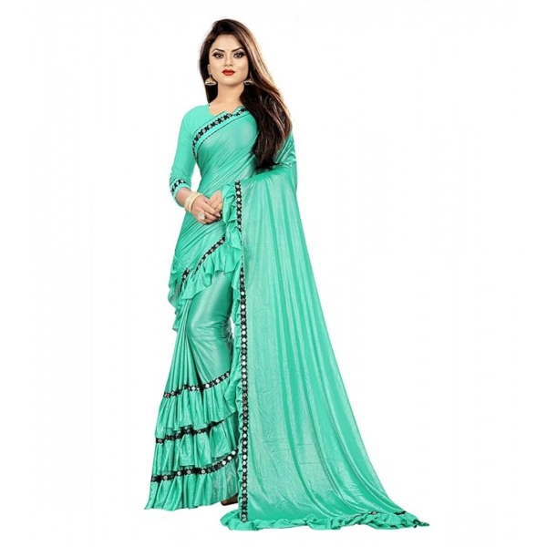 Dropship Women's Malai Lining Solid Saree With Unstitched Blouse (Rama, 5.5 Mtr)
