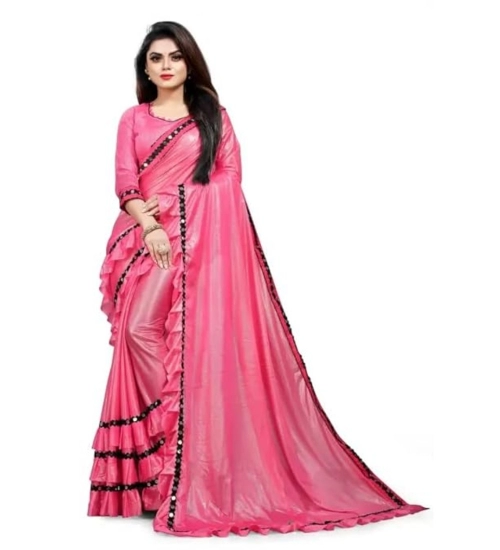 Women's Malai Lining Solid Saree With Unstitched Blouse (Baby Pink, 5.5 Mtr)