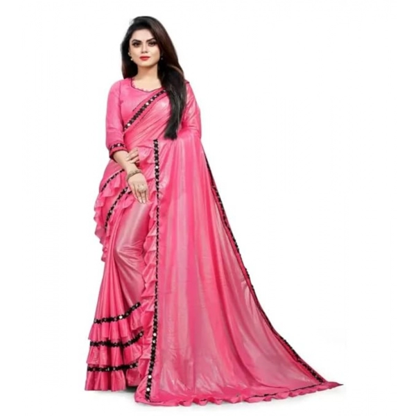 Dropship Women's Malai Lining Solid Saree With Unstitched Blouse (Baby Pink, 5.5 Mtr)