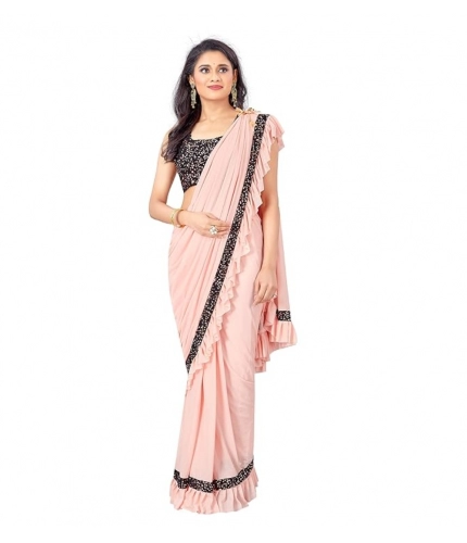 Women's Lycra Solid Saree With Unstitched Blouse (Peach, 5.5 Mtr)