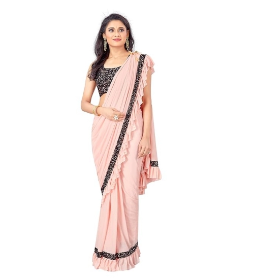 Women's Lycra Solid Saree With Unstitched Blouse (Peach, 5.5 Mtr)