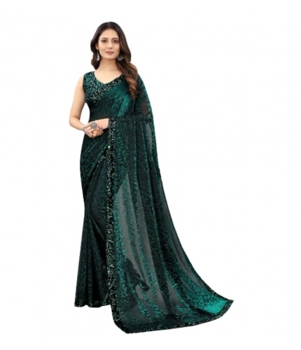 Women's Lycra Floral Saree With Unstitched Blouse (Green, 5.5 Mtr)