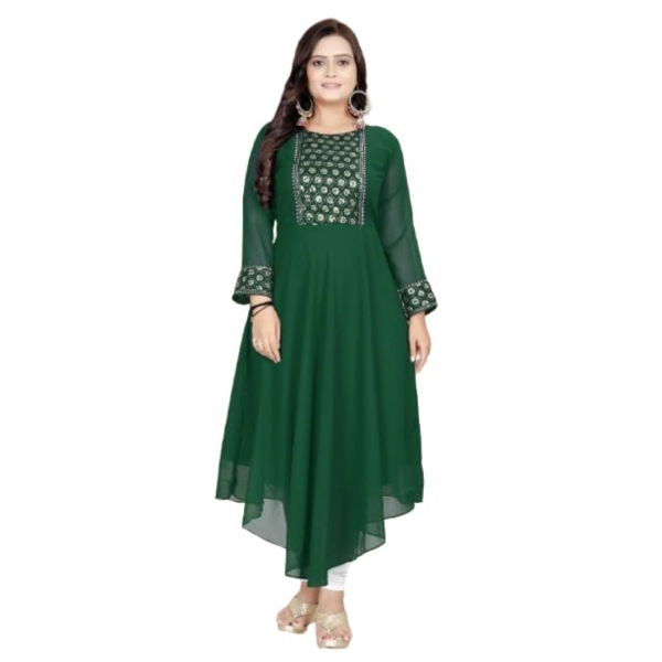 Dropship Women's Georgette Embroidered Kurti (Green)