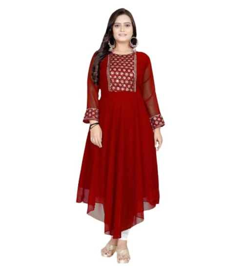 Women's Georgette Embroidered Kurti (Maroon)
