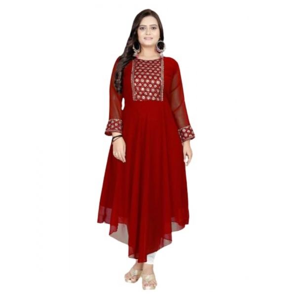 Dropship Women's Georgette Embroidered Kurti (Maroon)