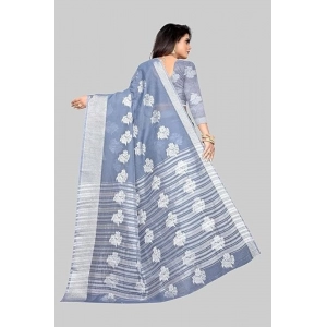 Generic Women's Cotton Silk Floral Saree With Unstitched Blouse (Grey, 5.5 Mtr)
