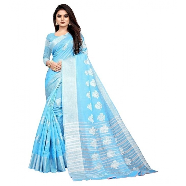 Dropship Women's Cotton Silk Floral Saree With Unstitched Blouse (Rama, 5.5 Mtr)