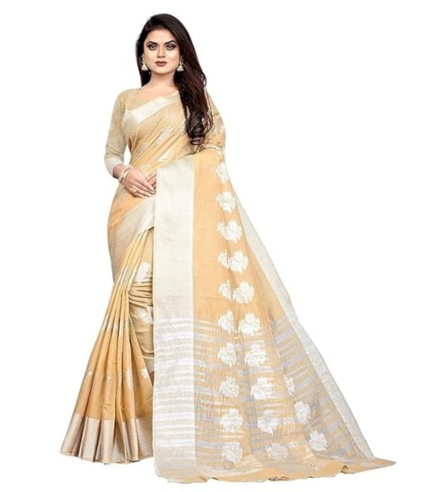 Women's Cotton Silk Floral Saree With Unstitched Blouse (Beige, 5.5 Mtr)
