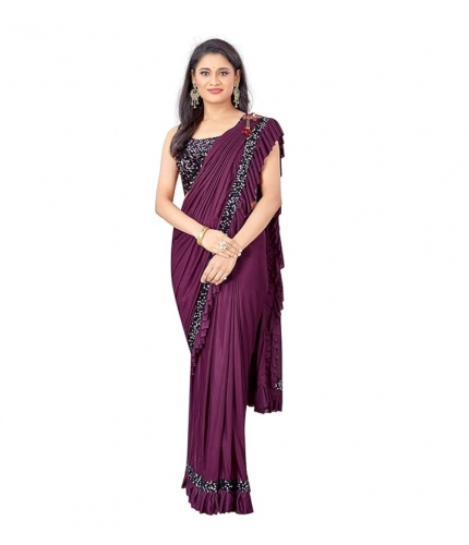 Women's Lycra Solid Saree With Unstitched Blouse (Wine, 5.5 Mtr)