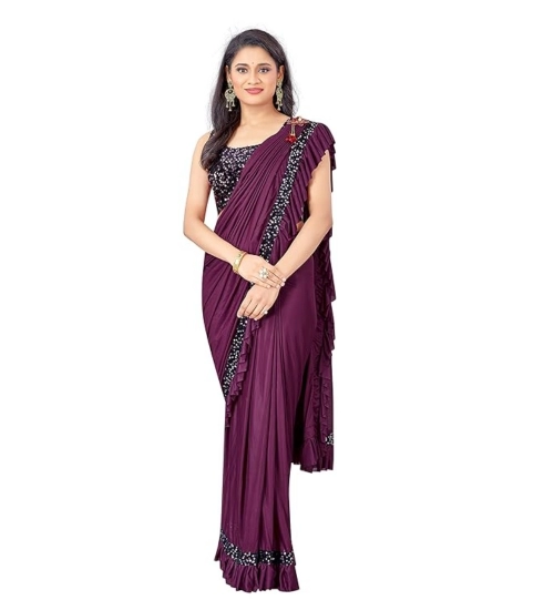 Women's Lycra Solid Saree With Unstitched Blouse (Wine, 5.5 Mtr)