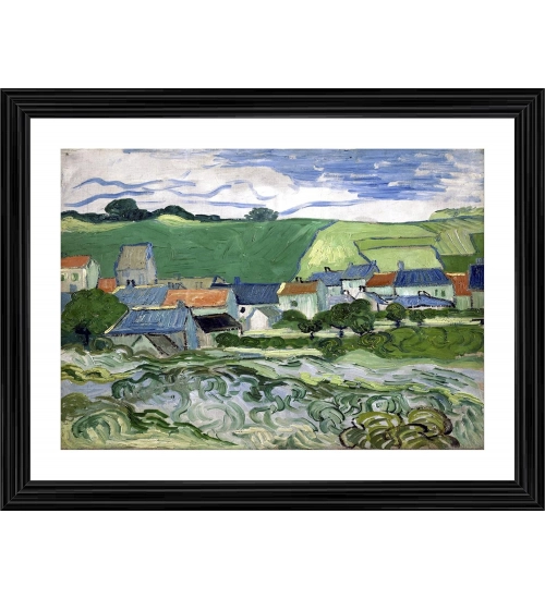View of Auvers 1890 Painting With Wood Photo Frame (Multicolor)
