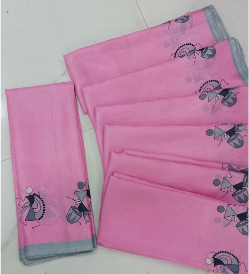 Women's Cotton Silk Printed Saree With Unstitched Blouse (Pink, 5-5 Mtrs)