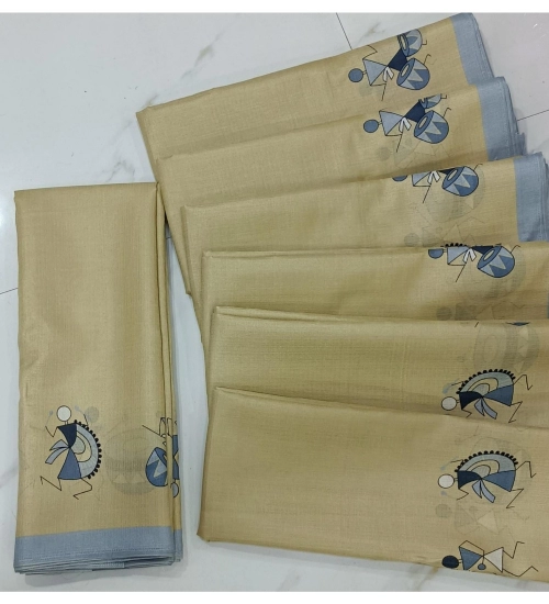 Women's Cotton Silk Printed Saree With Unstitched Blouse (Beige, 5-5 Mtrs)