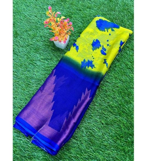 Women's Chiffon Printed Saree With Unstitched Blouse (Yellow, 5-5 Mtrs)