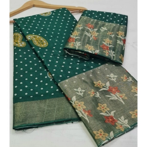 Generic Women's Cotton Silk Printed Saree With Unstitched Blouse (Green, 5-5 Mtrs)