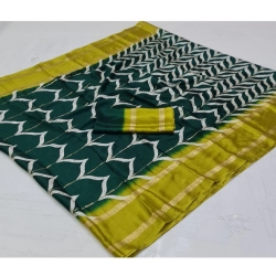 Women's Cotton Printed Saree With Unstitched Blouse (Light-Blue, 5-5 Mtrs)