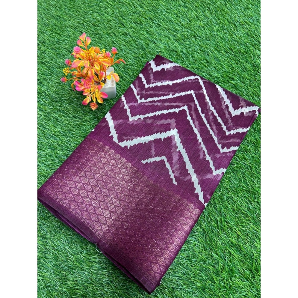 Dropship Women's Linen Printed Saree With Unstitched Blouse (Magenta, 5-5 Mtrs)
