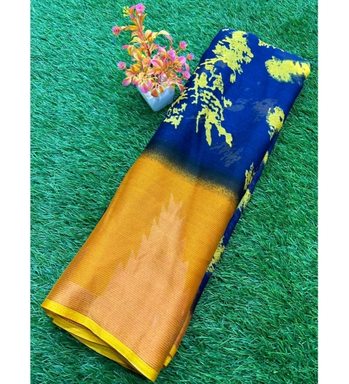 Women's Chiffon Printed Saree With Unstitched Blouse (Dark-Blue, 5-5 Mtrs)