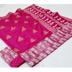 Generic Women's Cotton Silk Printed Saree With Unstitched Blouse (Pink, 5-5 Mtrs)