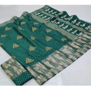 Generic Women's Cotton Silk Printed Saree With Unstitched Blouse (Green, 5-5 Mtrs)