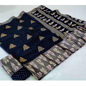 Generic Women's Cotton Silk Printed Saree With Unstitched Blouse (Black, 5-5 Mtrs)