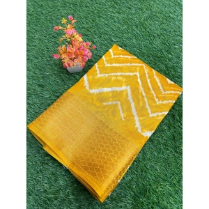 Generic Women's Linen Printed Saree With Unstitched Blouse (Yellow, 5-5 Mtrs)