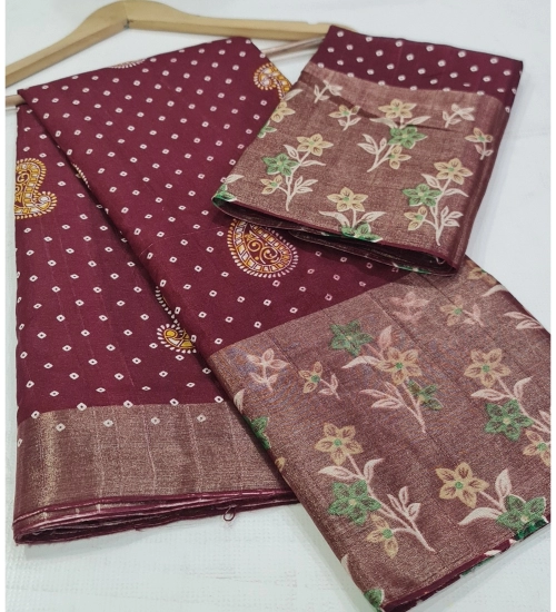 Women's Cotton Silk Printed Saree With Unstitched Blouse (Red, 5-5 Mtrs)
