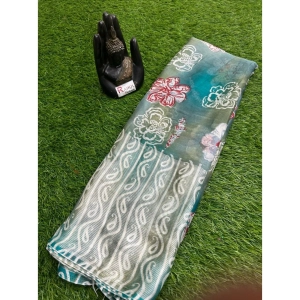 Generic Women's Chiffon Printed Saree With Unstitched Blouse (Teal, 5-5 Mtrs)