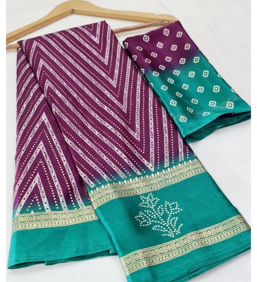 Women's Cotton Printed Saree With Unstitched Blouse (Magenta, 5-5 Mtrs)
