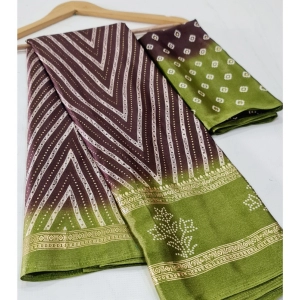 Generic Women's Cotton Printed Saree With Unstitched Blouse (Brown, 5-5 Mtrs)