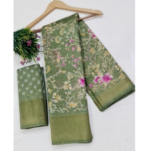 Generic Women's Cotton Printed Saree With Unstitched Blouse (Green, 5-5 Mtrs)