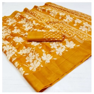 Generic Women's Cotton Printed Saree With Unstitched Blouse (Yellow, 5-5 Mtrs)