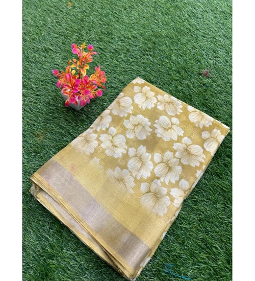Women's Cotton Printed Saree With Unstitched Blouse (Yellow, 5-5 Mtrs)