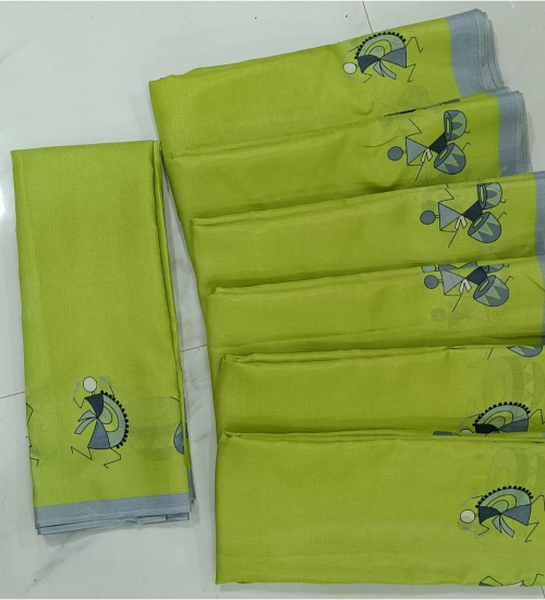 Women's Cotton Silk Printed Saree With Unstitched Blouse (Dark-Green, 5-5 Mtrs)