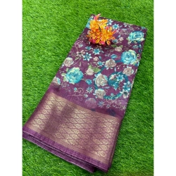 Women's Cotton Printed Saree With Unstitched Blouse (Purple, 5-5 Mtrs)