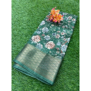 Generic Women's Cotton Printed Saree With Unstitched Blouse (Green, 5-5 Mtrs)