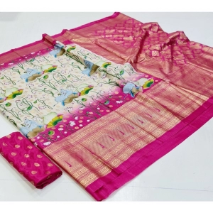 Generic Women's Art Silk Printed Saree With Unstitched Blouse (Pink, 5-5 Mtrs)