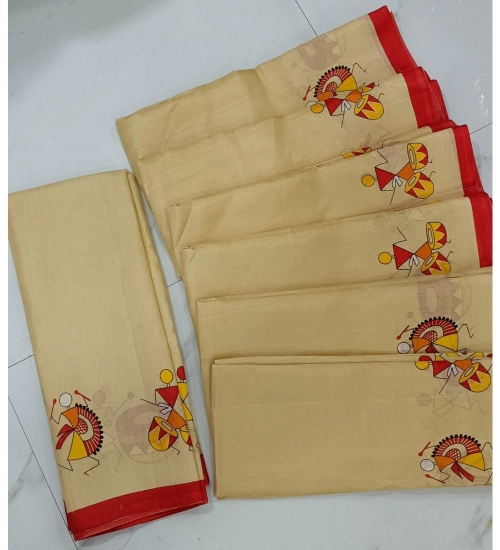 Women's Cotton Silk Printed Saree With Unstitched Blouse (Red, 5-5 Mtrs)