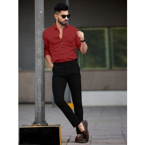 Generic Men's Casual Full Sleeve Poly Viscose Collar Neck Shirt (Maroon)